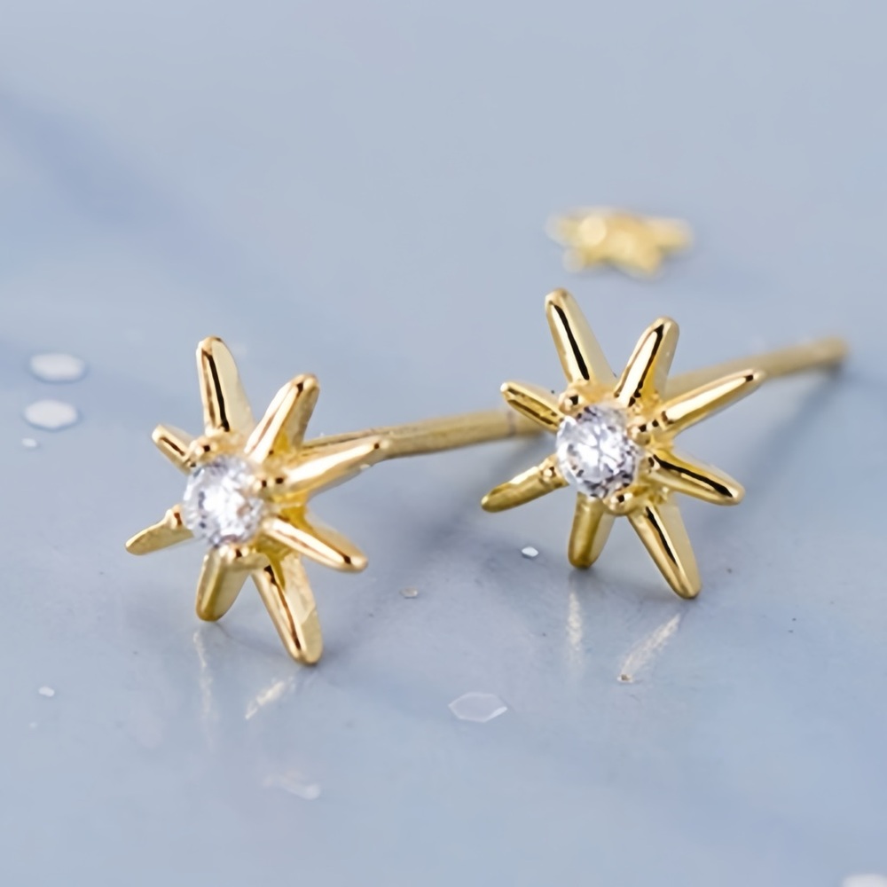 S925 Silver CZ  Small Star Stud Earrings- Gold ECZ007